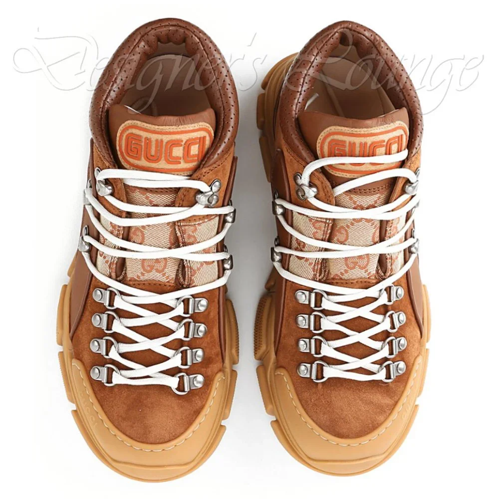 NEW GUCCI FLASHTREK GG Leather Suede Canvas Mid Top Sneakers 7.5 G / US 8 $980